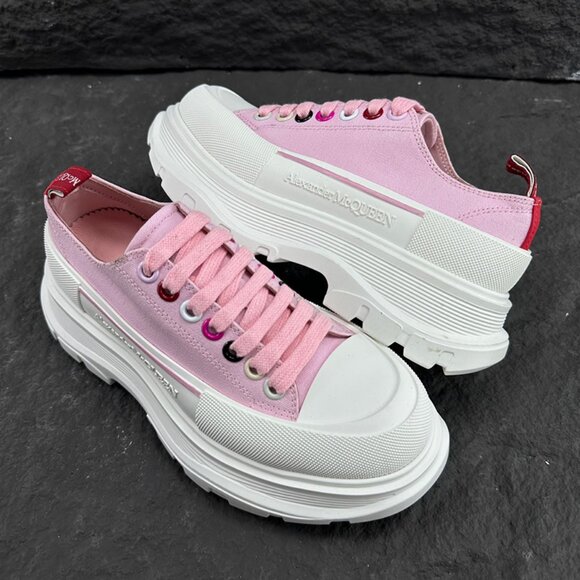 White & Pink Alexander McQueen Low-Top Platform Sneakers - Picture 2 of 9